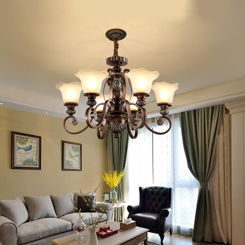 Bell Frosted Glass Chandelier Pendant Light Vintage Living Room Suspended Lighting Fixture