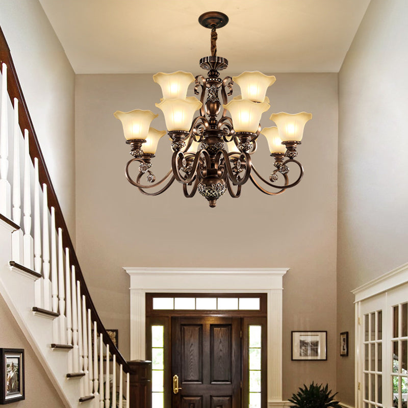 Bell Frosted Glass Chandelier Pendant Light Vintage Living Room Suspended Lighting Fixture