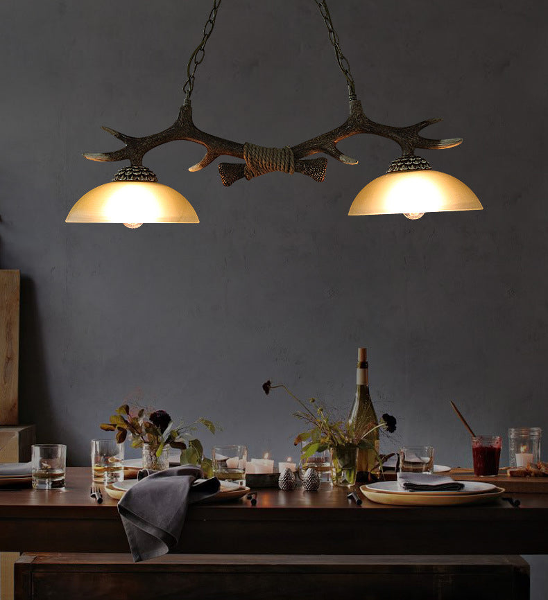 Wood 2 Lights Chandelier Light Fixtures Deer Antler Cottage Chandelier Lighting for Bar