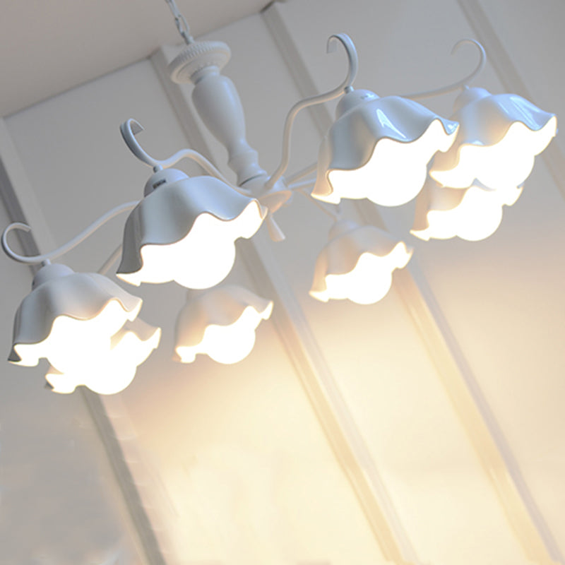 Modern Macaron Style 8-ligths Chandelier Lamp Flower Shade Simplicity Pendant Light for Bedroom