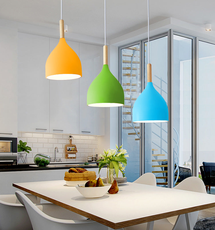 Macaron Water Drop Shaped Pendant Metallic 1-Light Dinner Suspended Lighting Fixture