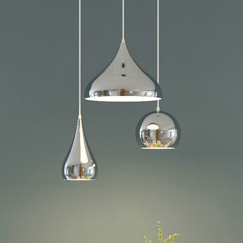 Sospensione geometrica in stile postmoderno Metal 1 Lampadina sala da pranzo a sospensione in argento