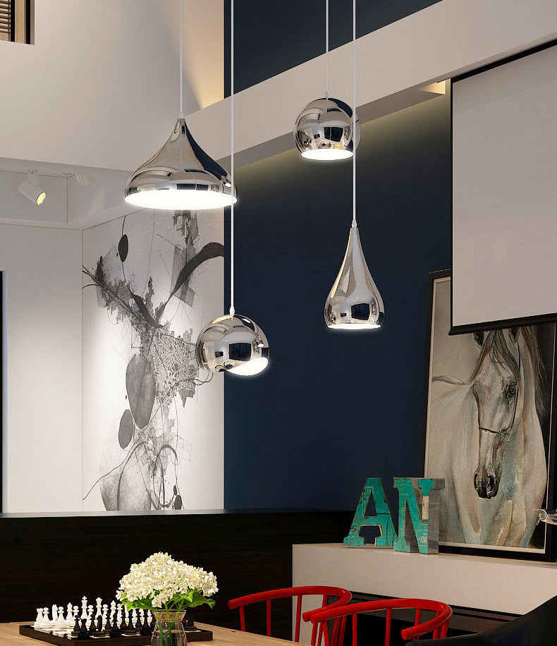 Sospensione geometrica in stile postmoderno Metal 1 Lampadina sala da pranzo a sospensione in argento