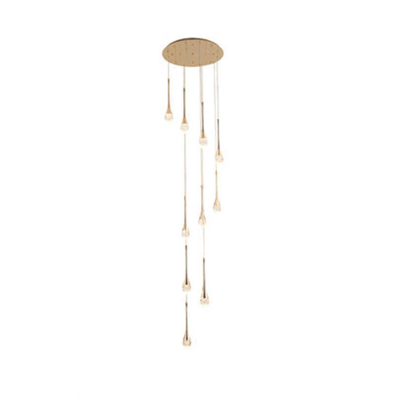 Crystal Rain Shaped Suspension Light Modern Gold LED Pendant Light for Duplex House