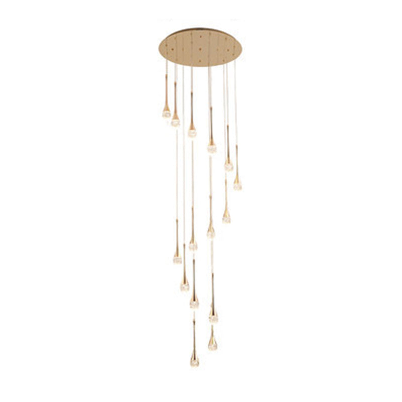 Crystal Rain Shaped Suspension Light Modern Gold LED Pendant Light for Duplex House