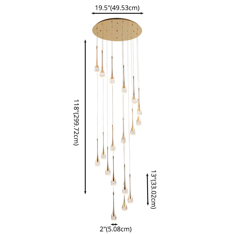 Crystal Rain Shaped Suspension Light Modern Gold LED Pendant Light for Duplex House