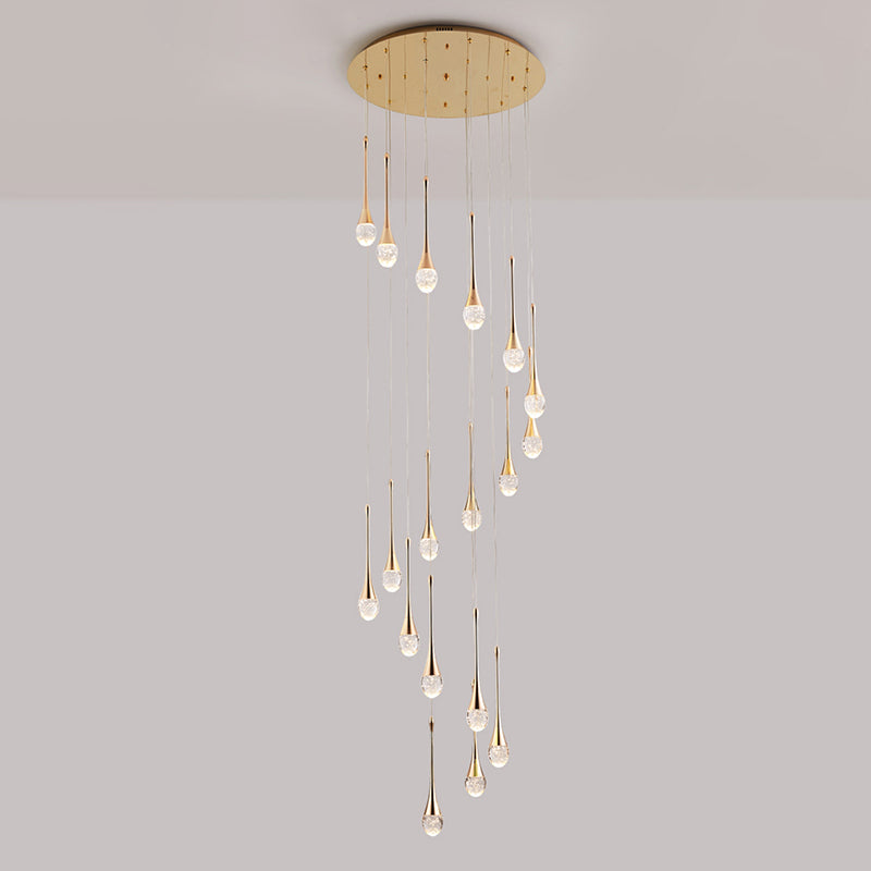 Crystal Rain Shaped Suspension Light Modern Gold LED Pendant Light for Duplex House