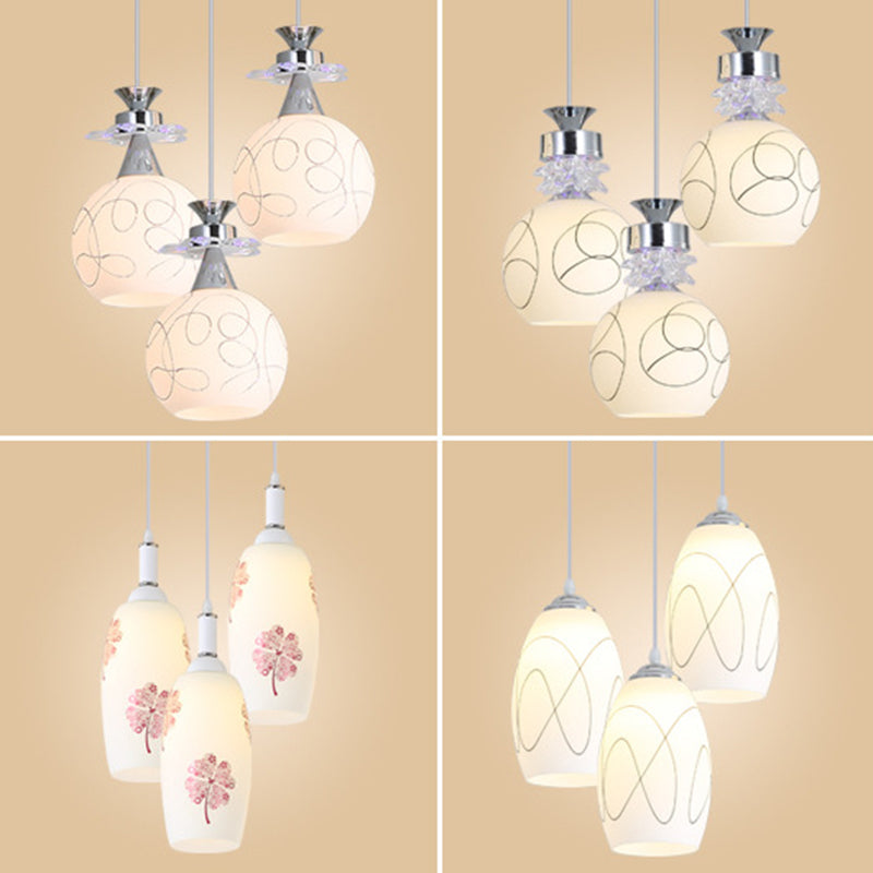 Witglas schaduw 3 lichten hanglampverlichting moderne chroom afwerking plafondarmatuur voor eetkamer