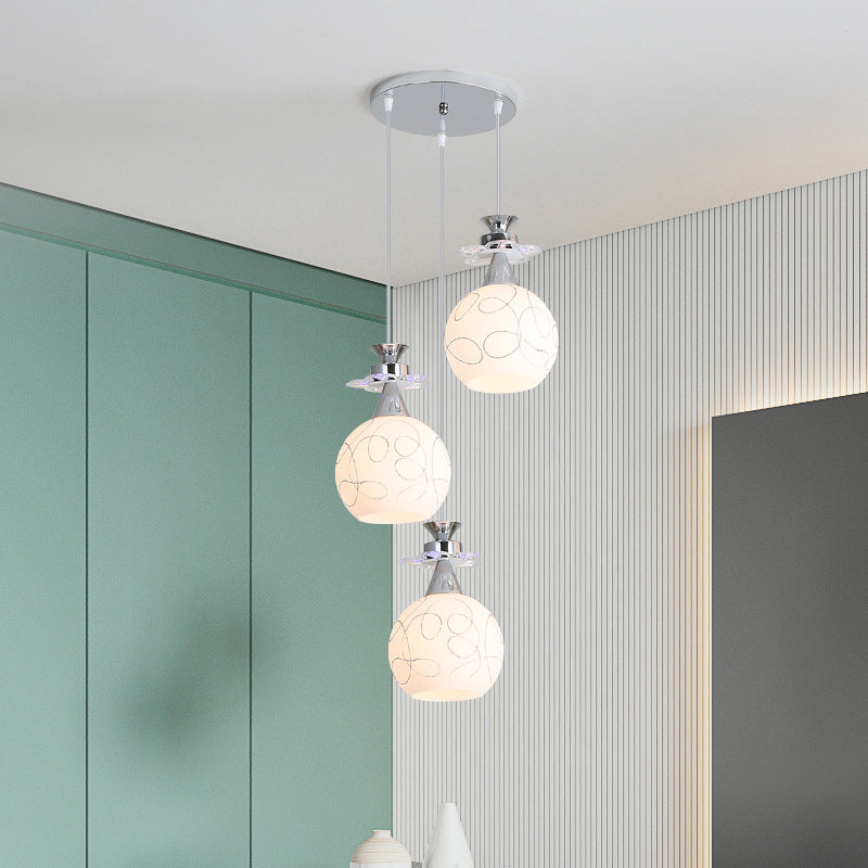 Witglas schaduw 3 lichten hanglampverlichting moderne chroom afwerking plafondarmatuur voor eetkamer
