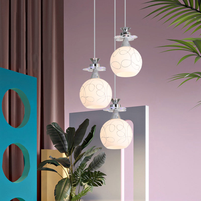 Witglas schaduw 3 lichten hanglampverlichting moderne chroom afwerking plafondarmatuur voor eetkamer