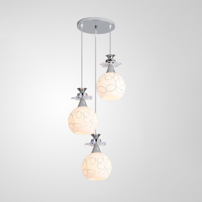 Witglas schaduw 3 lichten hanglampverlichting moderne chroom afwerking plafondarmatuur voor eetkamer