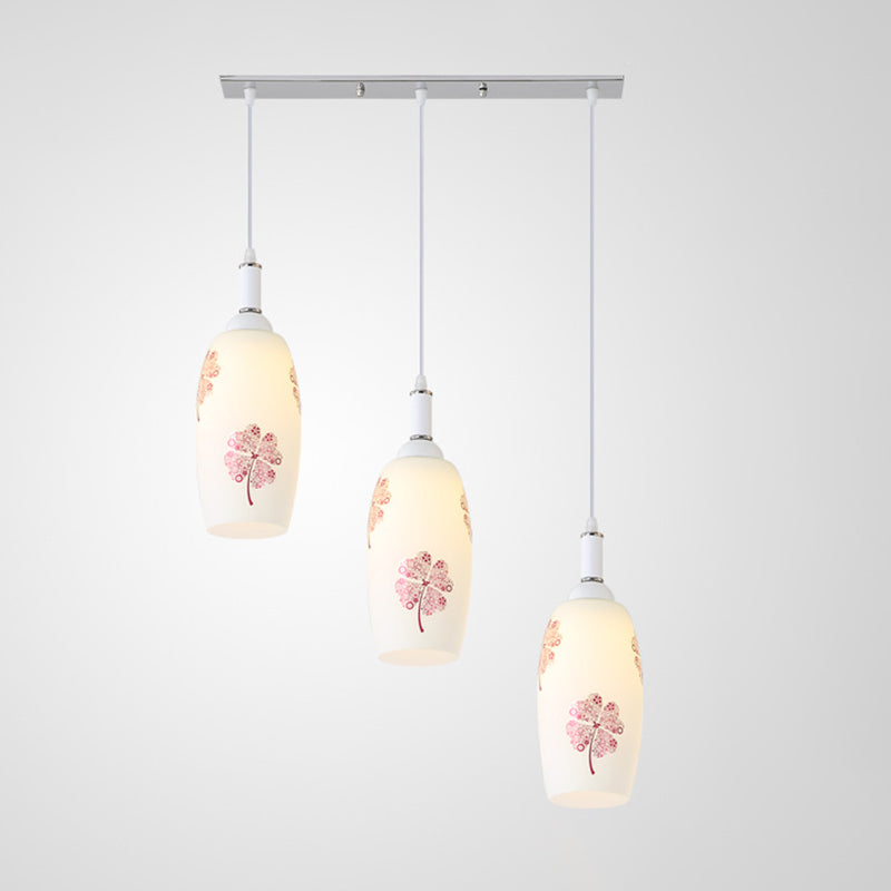 Witglas schaduw 3 lichten hanglampverlichting moderne chroom afwerking plafondarmatuur voor eetkamer