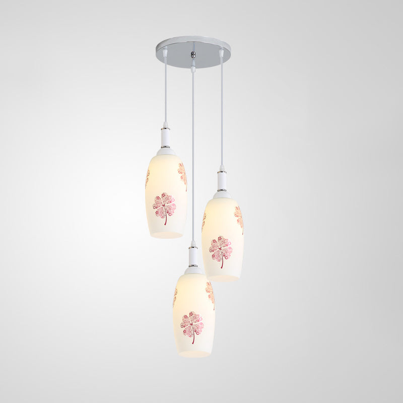 Witglas schaduw 3 lichten hanglampverlichting moderne chroom afwerking plafondarmatuur voor eetkamer