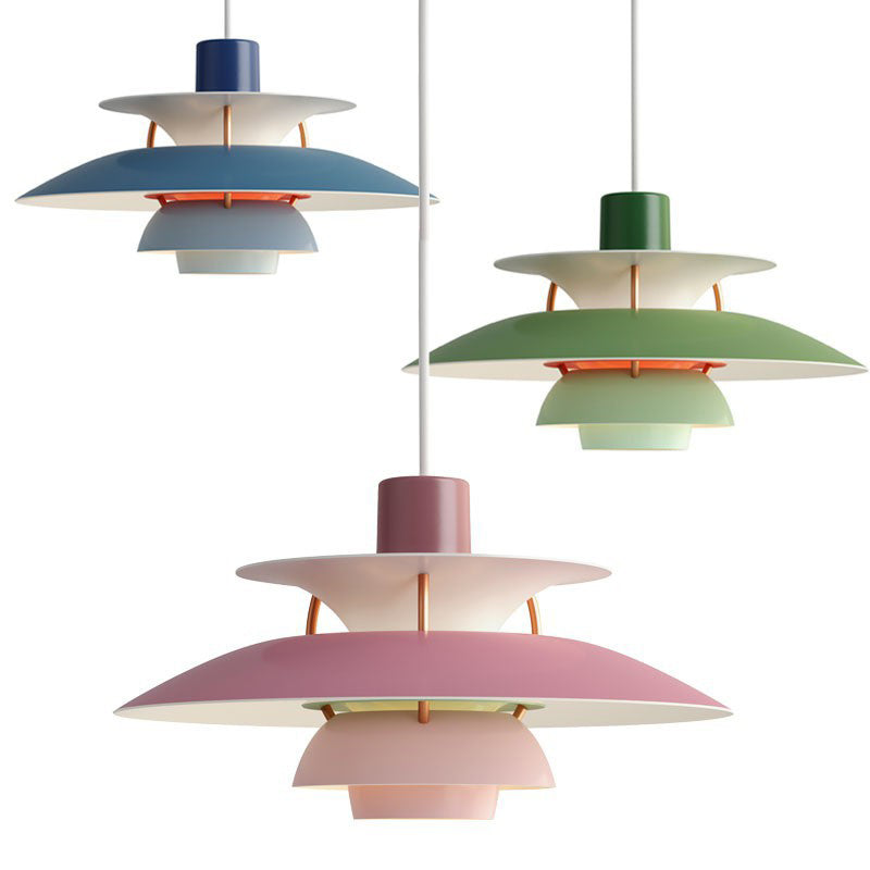 Multilayer Pendant Light Fixture Macaron Aluminum 1-Light Living Room Hanging Light