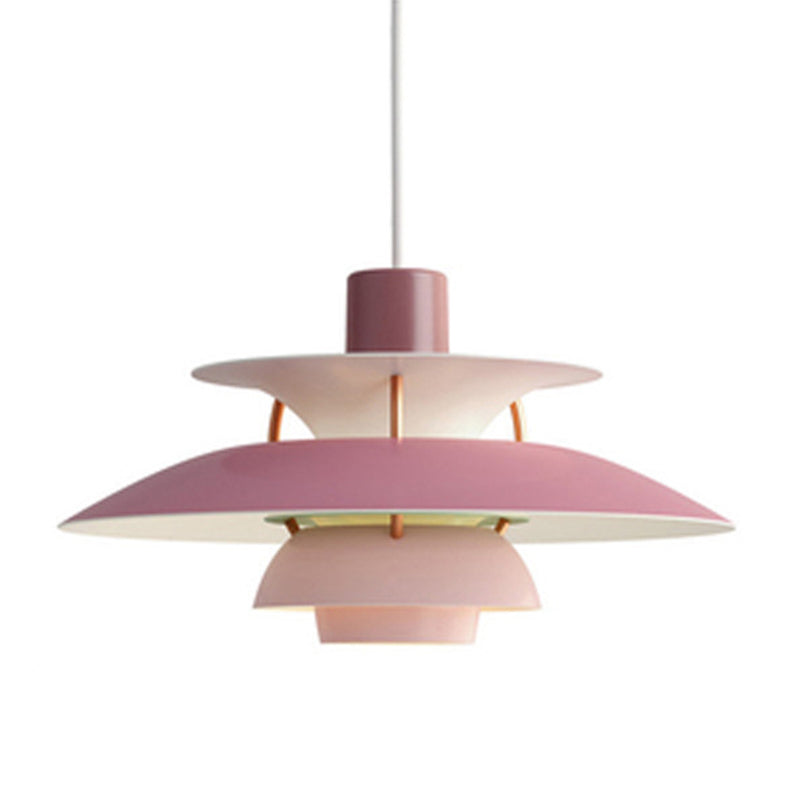 Multilayer Pendant Light Fixture Macaron Aluminum 1-Light Living Room Hanging Light