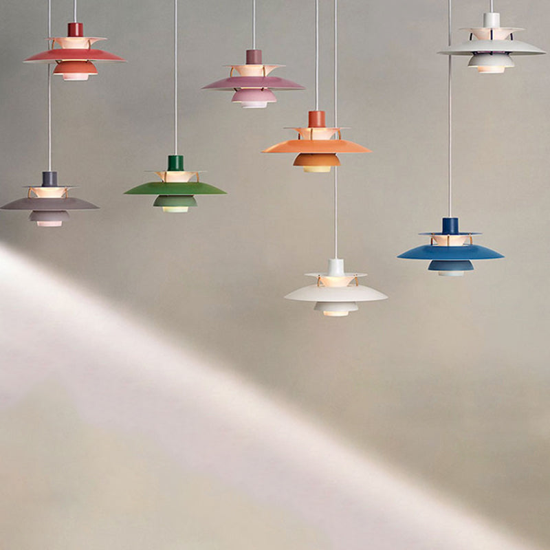 Multilayer Pendant Light Fixture Macaron Aluminum 1-Light Living Room Hanging Light