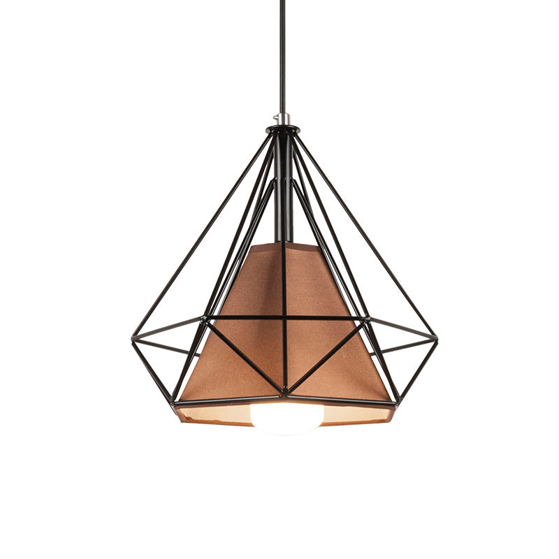 1-Light Diamond Cage Pendant Ceiling Lights Industrial Hanging Light Fixtures with Fabric Shade