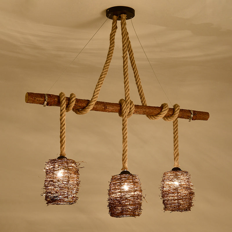 Linear Chandelier Natural Manila Rope Light Vintage Creative Shop Light Room Light