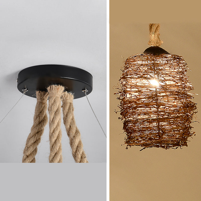 Linear Chandelier Natural Manila Rope Light Vintage Creative Shop Light Room Light