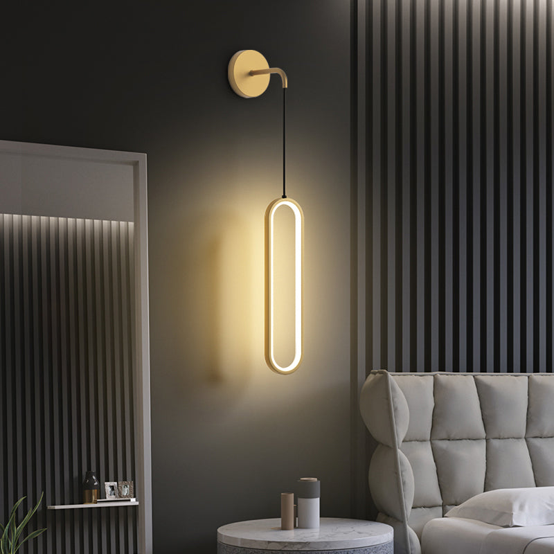 Modern Minimalist Style Oval Wall Mounted Light Fixture Metal 1 Light Wall Sconce Lighting for Bedroom