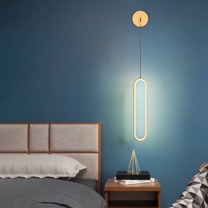 Modern Minimalist Style Oval Wall Mounted Light Fixture Metal 1 Light Wall Sconce Lighting for Bedroom