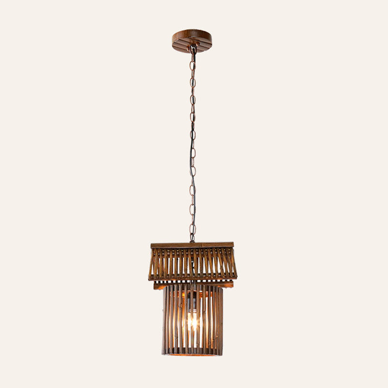 Bamboo House en forme de pendentif luminaire moderne 1 plafond léger en marron