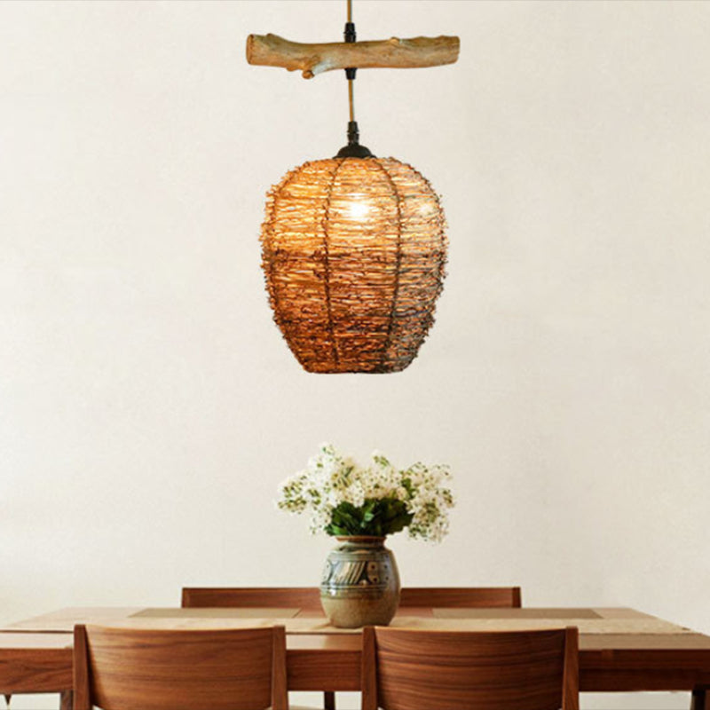 Bola de ratán Luz de lámpara Modern 1 Lámpara de colgación de color marrón claro para comedor