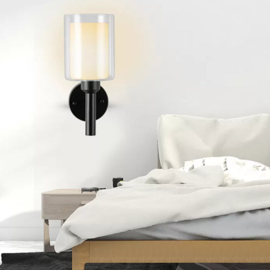 Double Cylindrical Glass Shade Sconce Lights Single Bulb Simplicity Modern Style Wall Light for Staircase Aisle