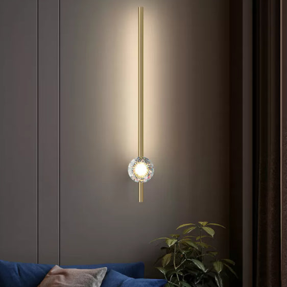 Modern Minimalist Style Linear Wall Mounted Lamp Copper 2 Lights Wall Lights with Crystal Shade