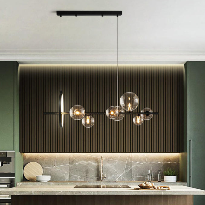 Nordic-Style Island Ceiling Light Clear Spherical Island Chandelier with Glass Shade