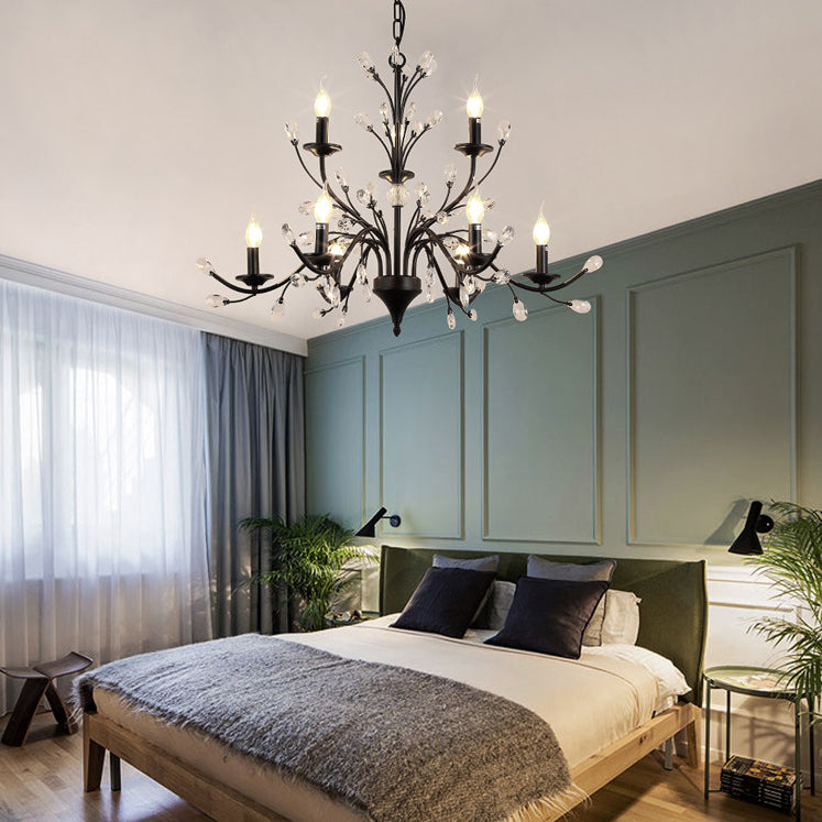 Black Tree Branche en forme de lumière suspendue Vintage Crystal Living Room Plafond Plafond Chandelier