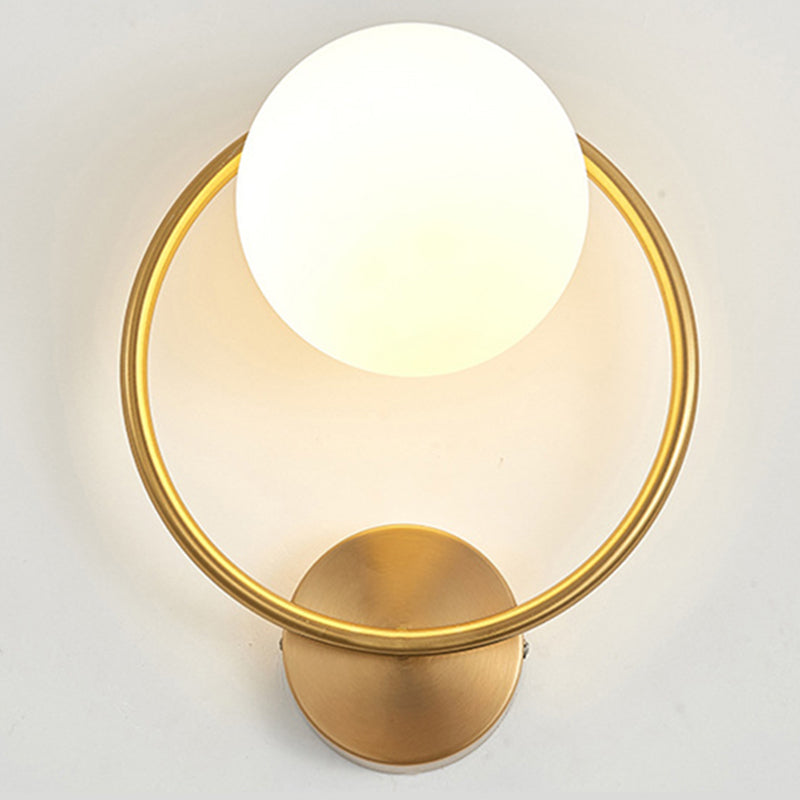 Metal Ring Minimalism Wall Light Nordic Style Glass Orb Shade Sconce Lights for Living Room Corridor