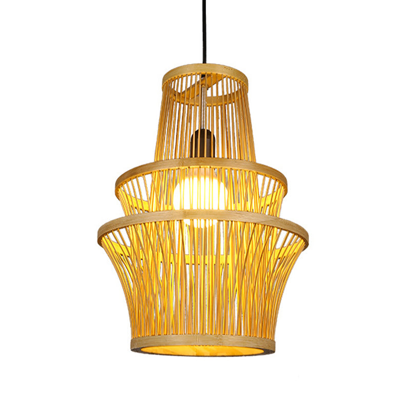 Lámpara de luz colgante simétrico beige moderno 1 lámpara de colgante de bambú de luz