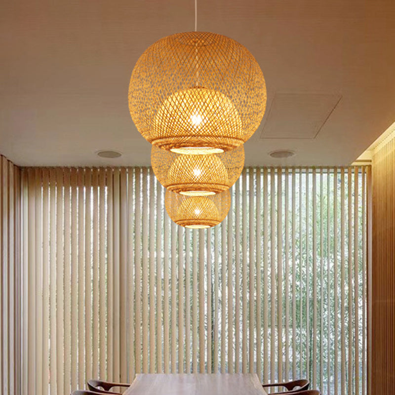 14"/18"/21.5" W 1 Light Dining Room Pendant Lighting Bamboo Modern Beige Hanging Ceiling Light with Globe Bamboo Shade