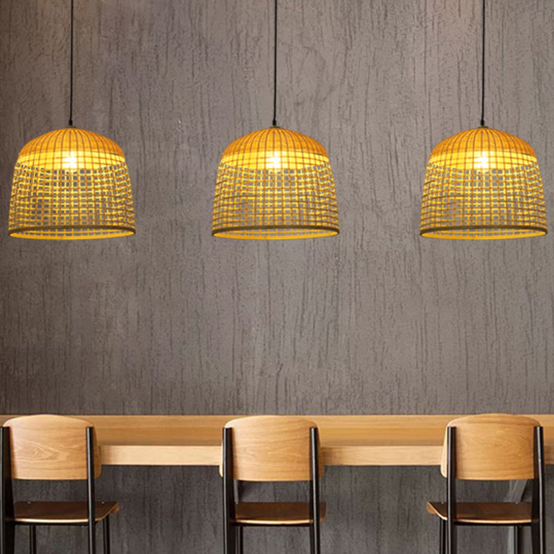 16 "/19.5" de ancho en forma de beige con forma de cúpula de techo de techo de asia 1 lámpara de colgante de bambú de luz