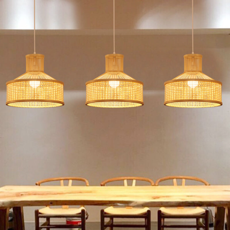 Coste de caída de bambú redonda moderna 1 Luz de techo colgante de luz en beige para el comedor