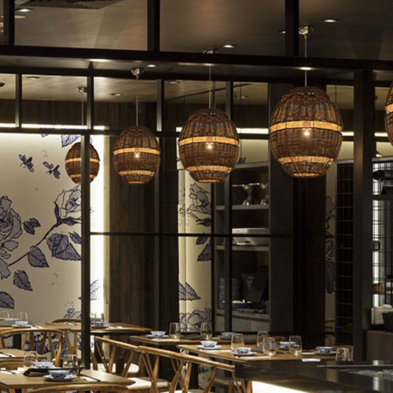 14 "/18" /21.5 "W Bamboo Globe colgante colgante asiático Estilo 1 luz de techo de luz en marrón para restaurante