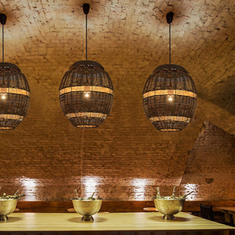 14 "/18" /21.5 "W Bamboo Globe colgante colgante asiático Estilo 1 luz de techo de luz en marrón para restaurante