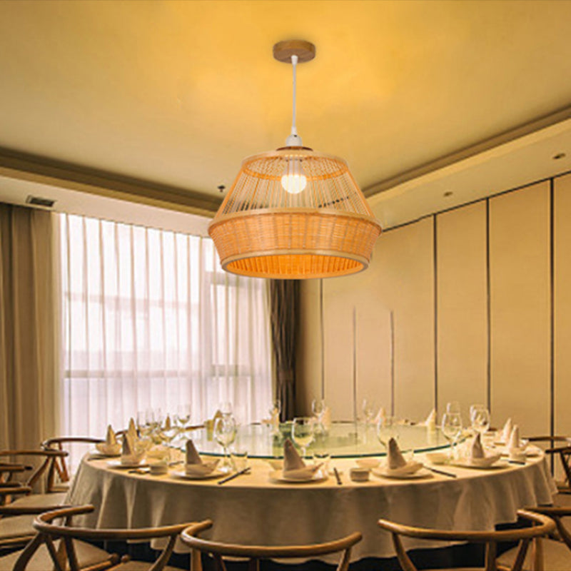 BEIGE Cesto a sospensione Light Asia Style Asia 1 Apparecchio di illuminazione a sospensione in bambù leggero per sala da pranzo