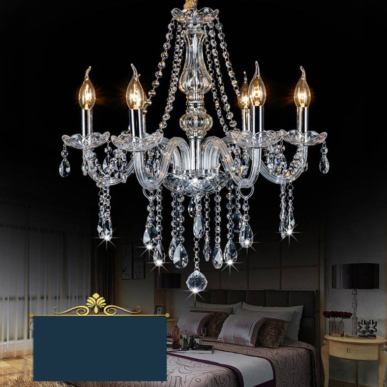 Clear Beveled K9 Crystal Chandelier Light European Style Candlestick Suspended Lighting Fixture
