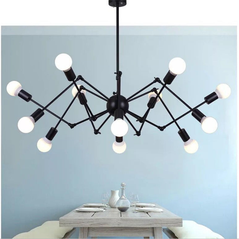 Adjustable Chandelier Pendant Light Industrial Style Black Metal Ceiling Hung Fixture