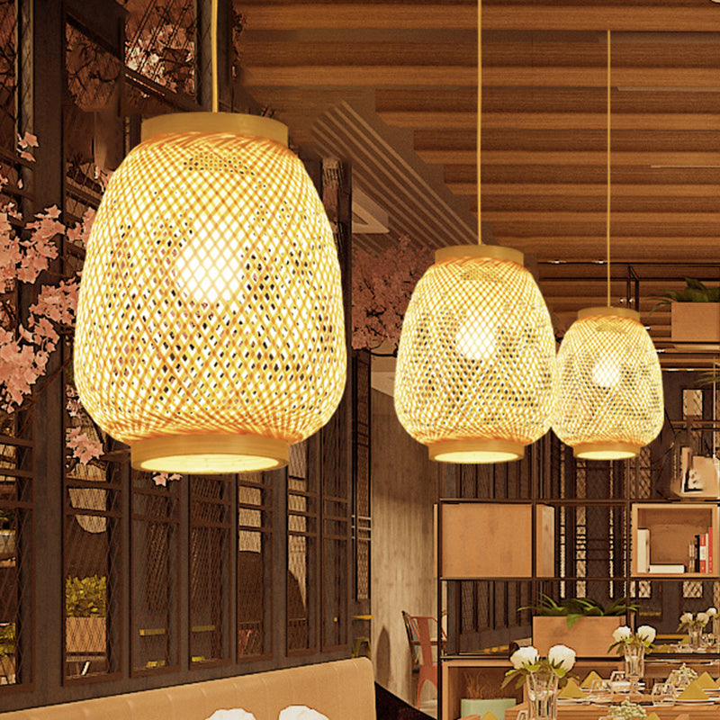 Lantern Pendant Lighting Fixture Contemporary 1 Light Restaurant Ceiling Light in Beige