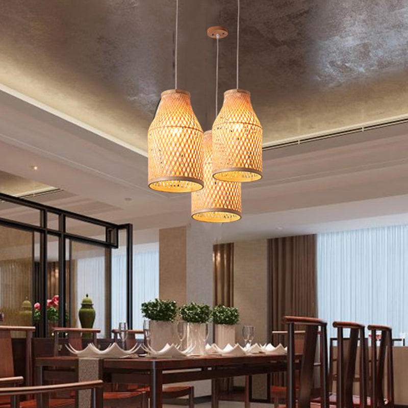 Beige Bottle Pendant Ceiling Light Modern 1 Light Bamboo Hanging Lamp Kit for Indoor