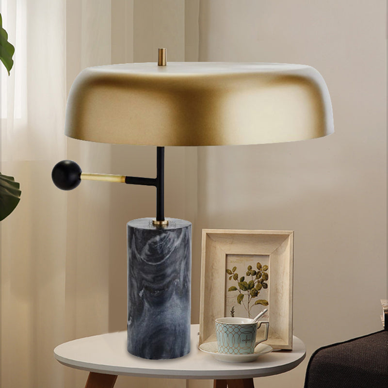 Contemporary Drum Table Light Metal 1 Light Bedside Task Lighting in Gold with Cylinder Base