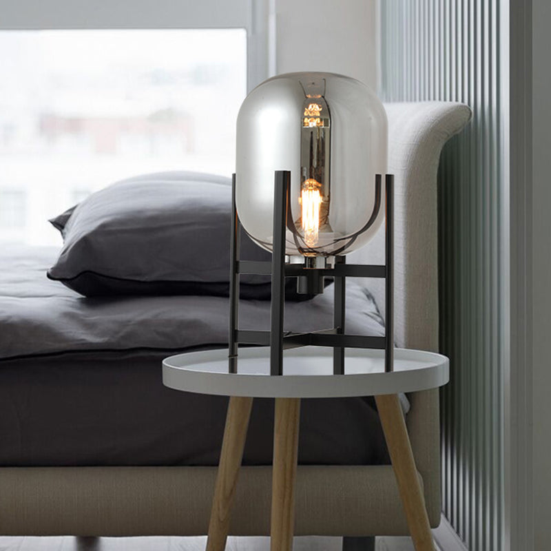 Bubble Desk Lamp Contemporary Amber/Smoke Gray Glass 10.5"/15" Wide 1 Light Black Task Lighting