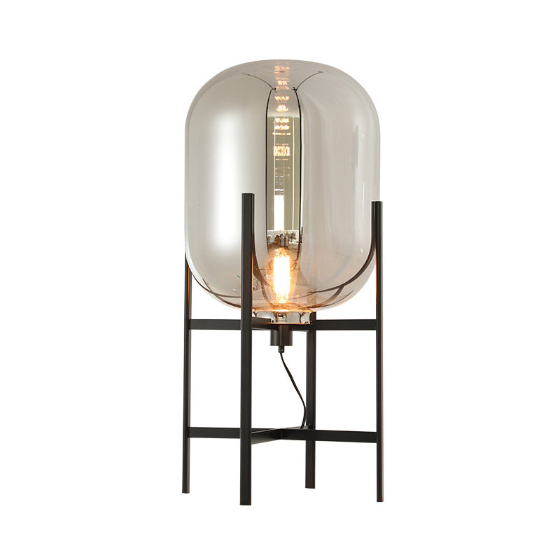 Bubble Desk Lamp Contemporary Amber/Smoke Gray Glass 10.5"/15" Wide 1 Light Black Task Lighting