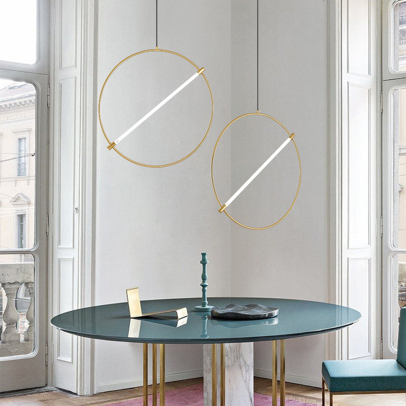 Circle Hanging Light Minimalist Metal 1 Head Gold Suspended Lighting Fixture, 16"/23.5" Wide