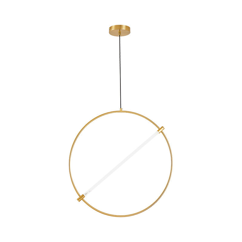 Circle Hanging Light Minimalist Metal 1 Head Gold Suspended Lighting Fixture, 16"/23.5" Wide