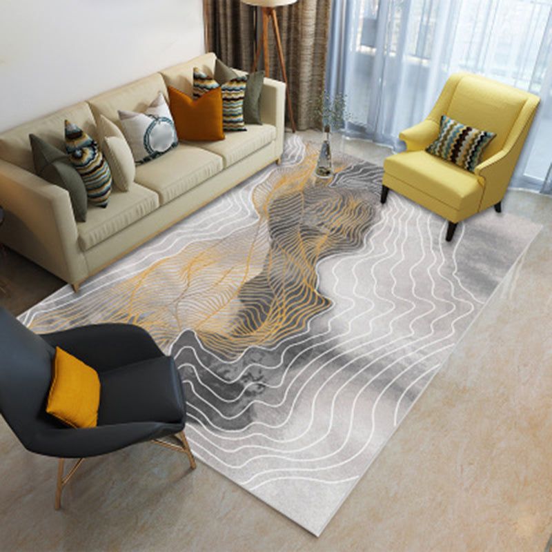 Contemporary Indoor Rug Polyester Abstract Printing Rug Washable Carpet for Living Room