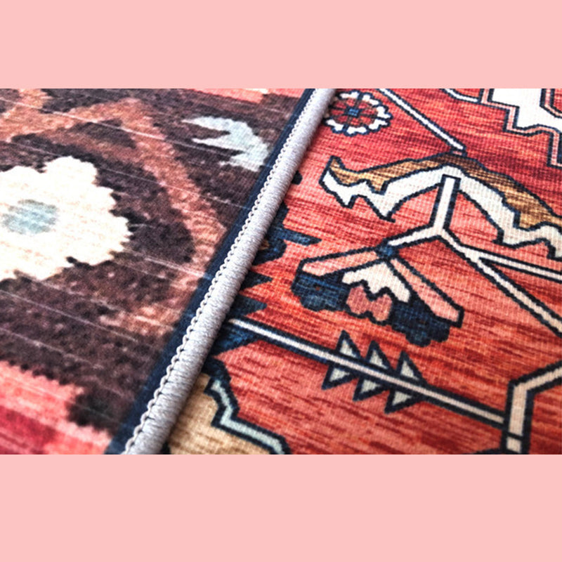 Retro Moroccan Print Area Carpet Red Tone Polyester Rug Washable Carpet for Home Decoration